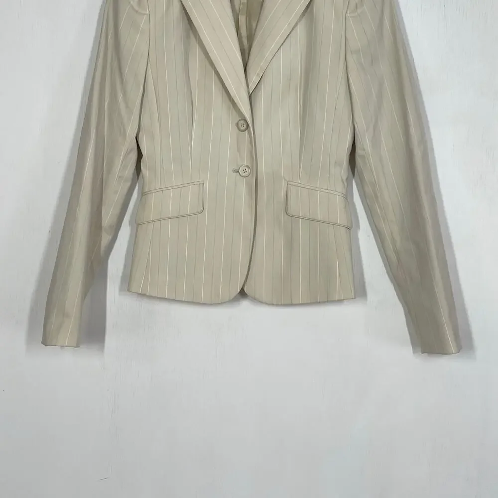 Antonio Melani Blazer Women's Size 0 Beige Striped Two-Button Work Career Casual